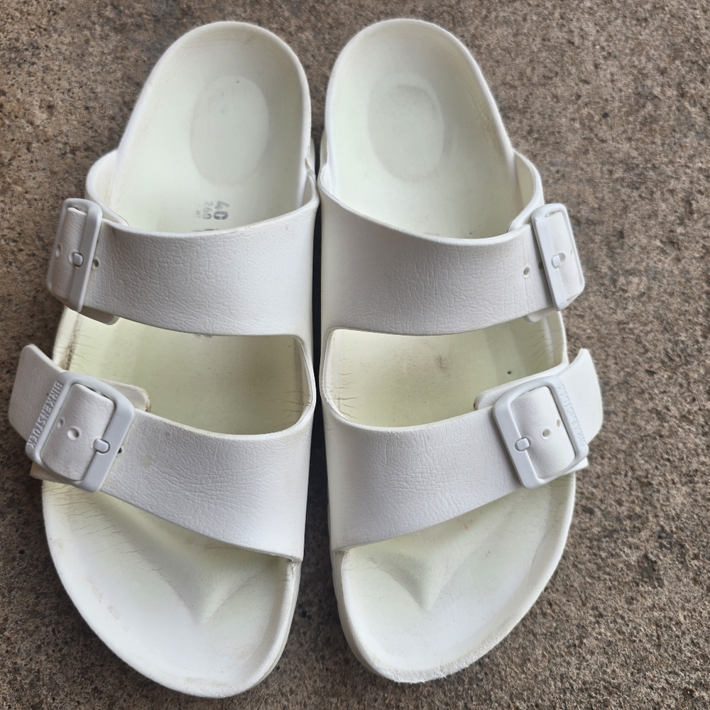 Birkenstock White Dual-Buckle EVA Slide Sandals